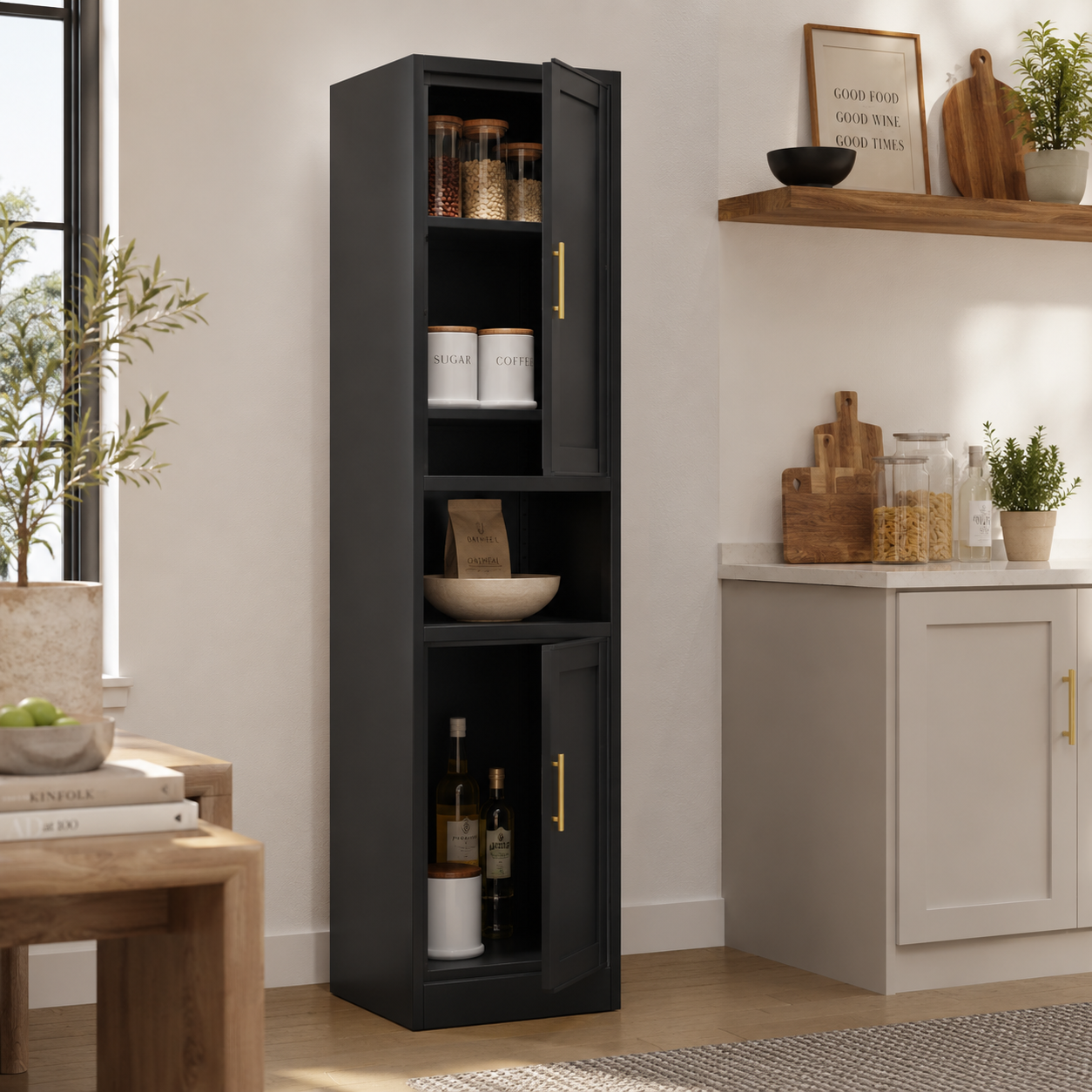 67" 2-Door Steel Storage Cabinet with Adjustable Shelves – Bathroom & Kitchen Organizer