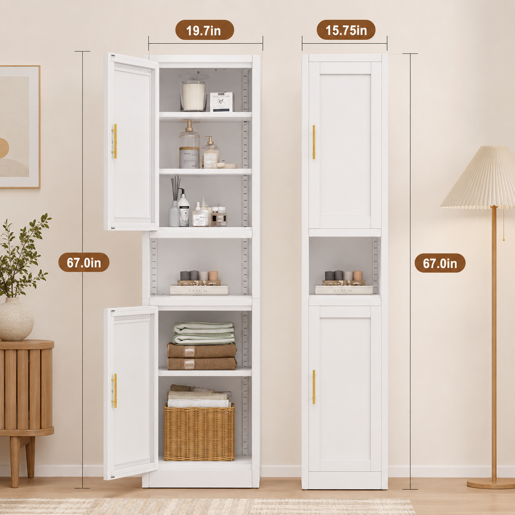 67" 2-Door Steel Storage Cabinet with Adjustable Shelves – Bathroom & Kitchen Organizer