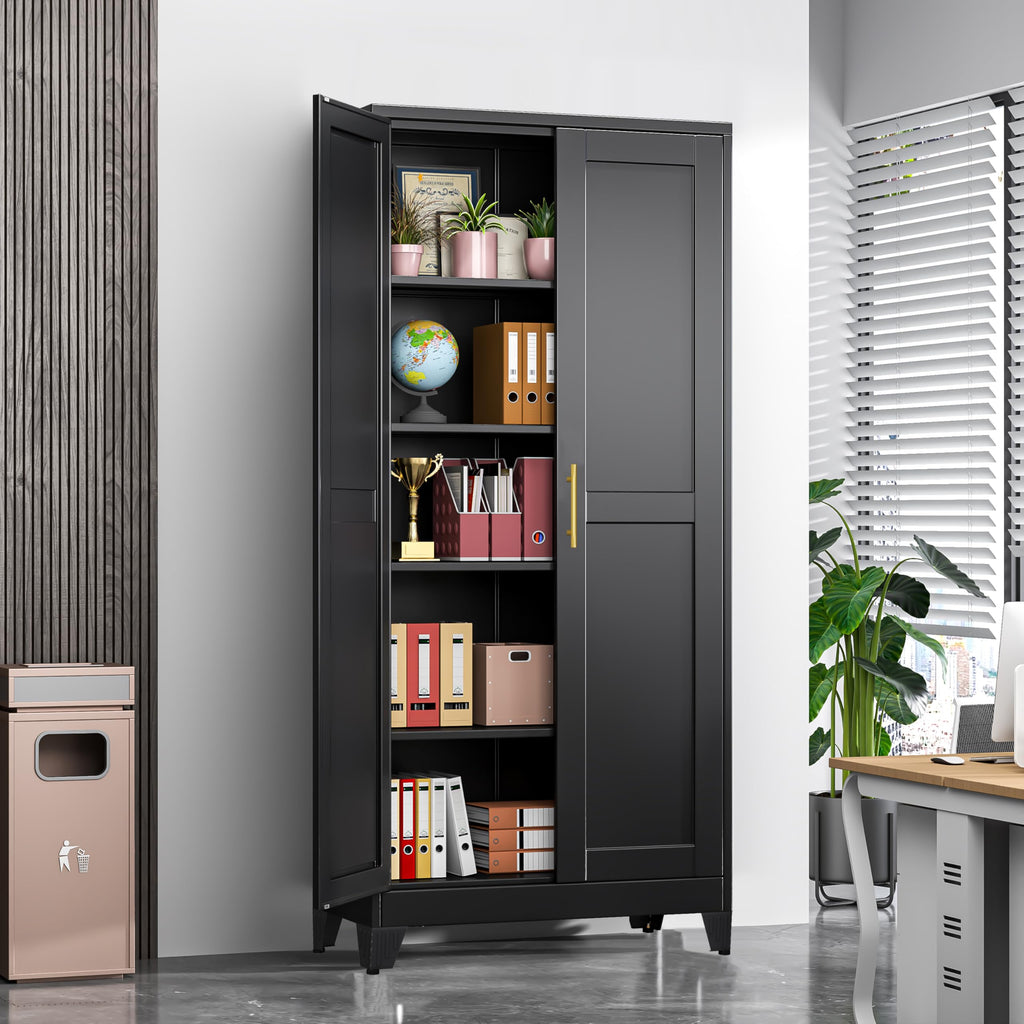 GAIOUS Metal Pantry Cabinet, Kitchen Pantry Storage Cabinets with 2 Door and 3 Adjustable Shelves, White Kitchen Pantry Cabinet, Freestanding Cupboard for Dining Room Living Room Bathroom